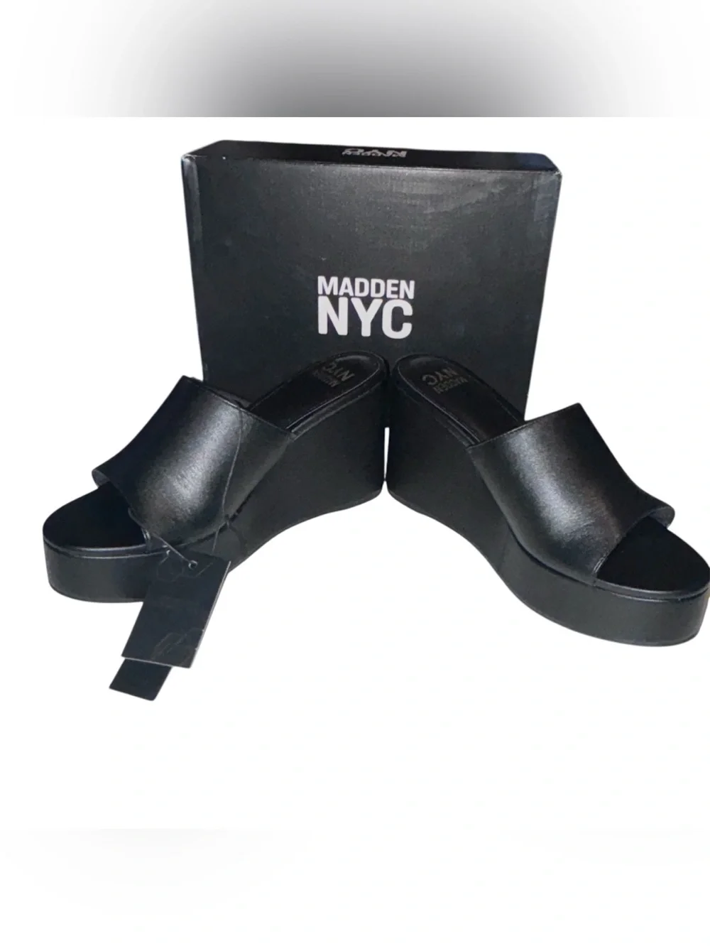 Madden NYC Black Platform Boho Wedge Slide on Sandals - Women's 10